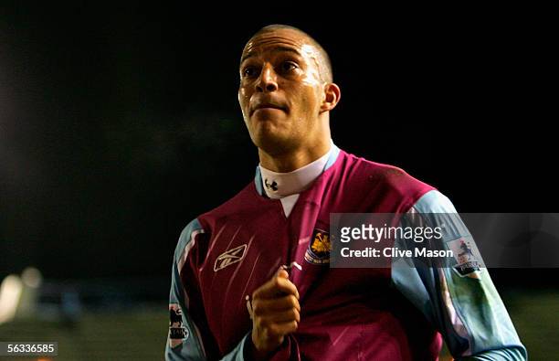 Bobby Zamora of West Ham celebrates the goal of Marlon Harewood during the Barclays Premiership match between Birmingham City and West Ham United at...