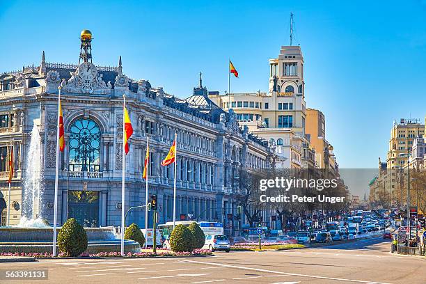 buildings in the city of madrid - spanish flag stock pictures, royalty-free photos & images