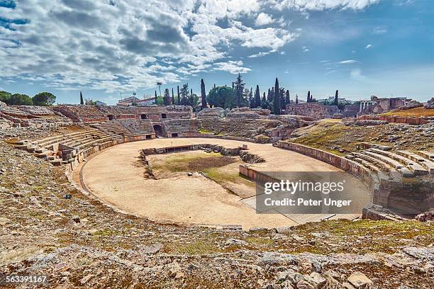 the roman amphitheatre - merida spain stock pictures, royalty-free photos & images