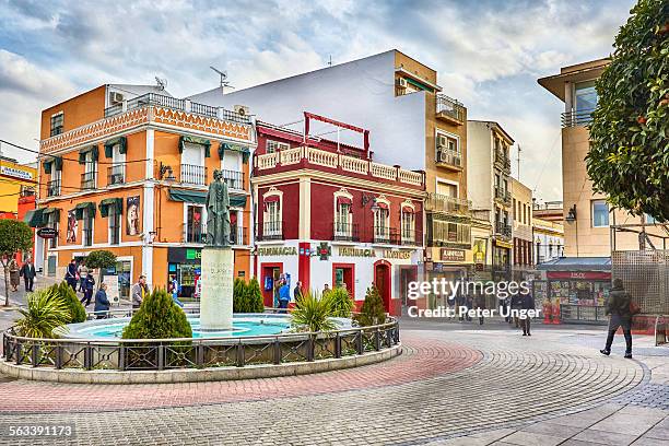 fountain at city centre, merida - merida spain stock pictures, royalty-free photos & images