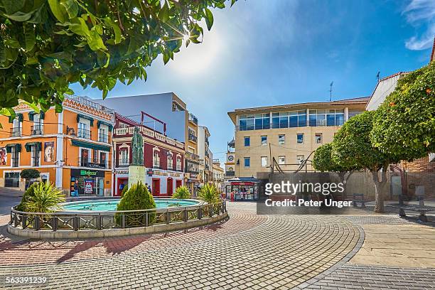 fountain at city centre, merida - merida spain stock pictures, royalty-free photos & images