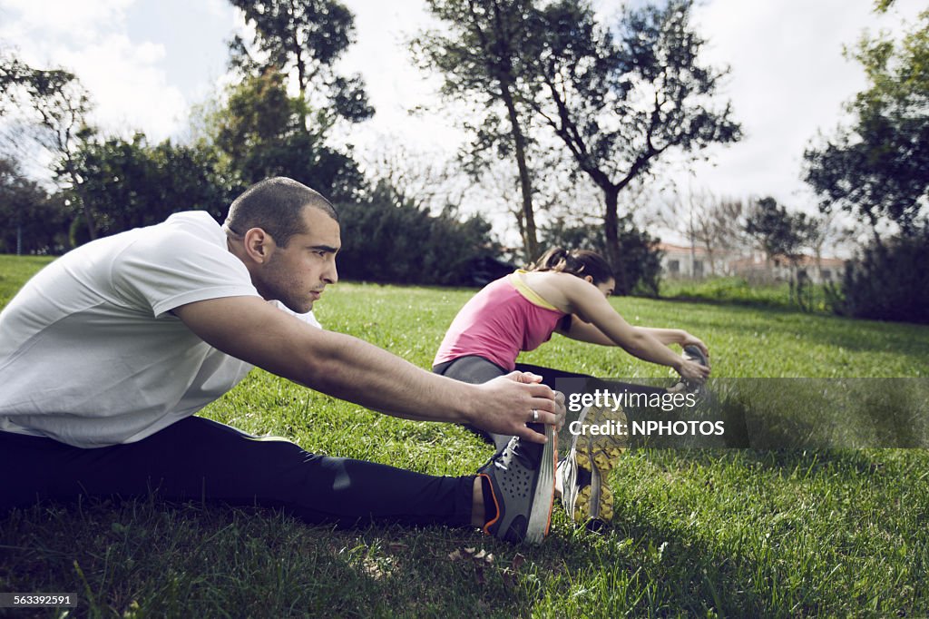 Couple exercising at the city park
