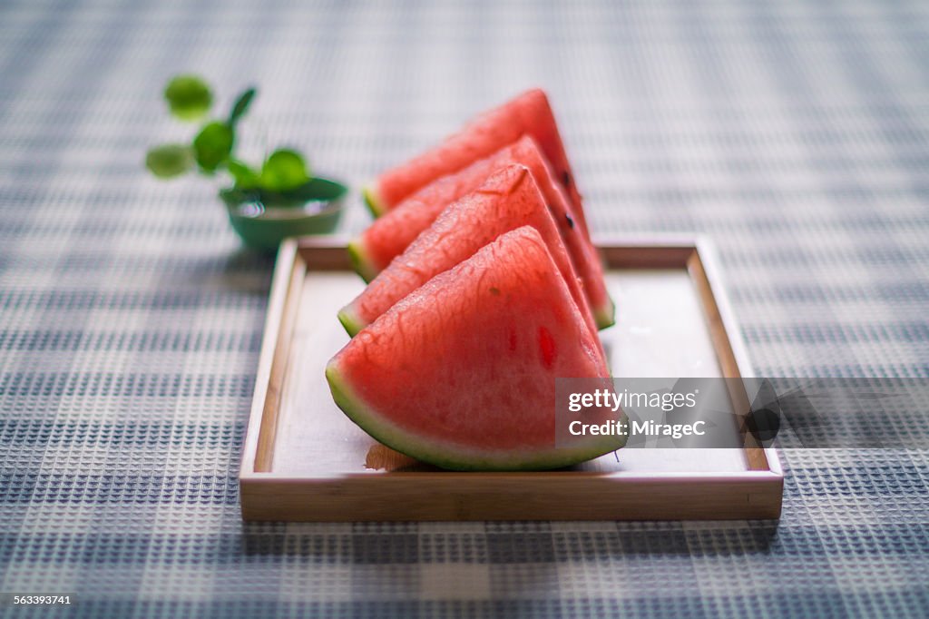 Watermelon slices on cloth