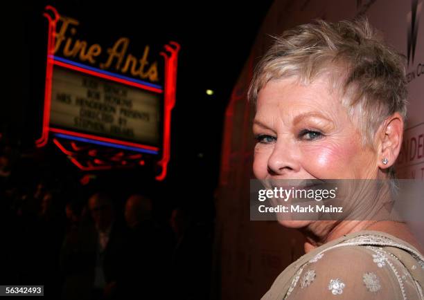 Actress Judi Dench arrives at the Los Angeles premiere of "Mrs. Henderson Presents" at the Fine Arts Theatre December 5, 2005 in Beverly Hills,...