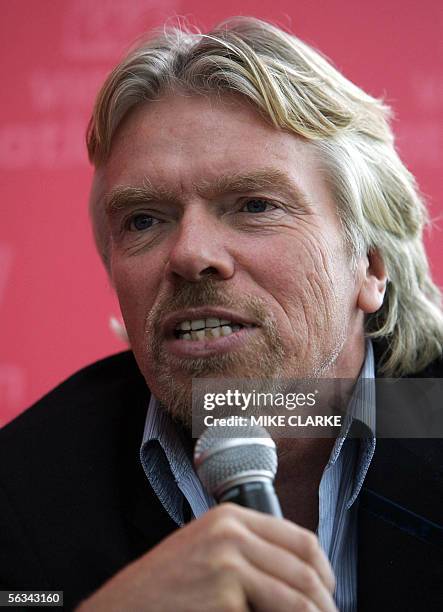 British tycoon and Virgin Atlantic boss Richard Branson speaks during a press conference in Hong Kong, 06 December 2005. Branson announced he was...