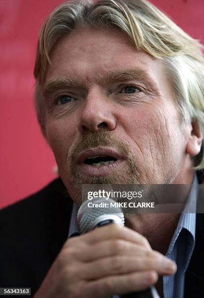 British tycoon and Virgin Atlantic boss Richard Branson speaks during a press conference in Hong Kong, 06 December 2005. Branson announced he was...