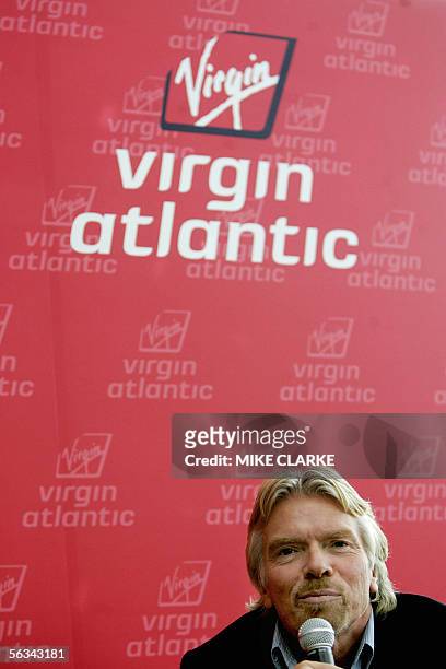 British tycoon and Virgin Atlantic boss Richard Branson speaks during a press conference in Hong Kong, 06 December 2005. Branson announced he was...