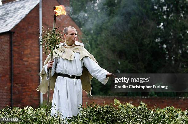 Druid Mark Graham blesses this years crop of mistletoe and annoints it with mead at Tenbury Wells Market, on December 6 Tenbury Wells, England....