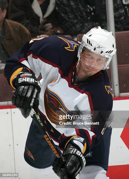 Peter Bondra of the Atlanta Thrashers skates during the game against the Mighty Ducks of Anaheim at the Arrowhead Pond on December 3, 2005 in...