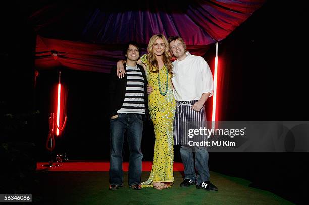 Jamie Cullum, Cat Deeley and Jamie Oliver arrives at The Big Night In With Jamie Oliver at Finsbury Barracks on December 6, 2005 in London, England....