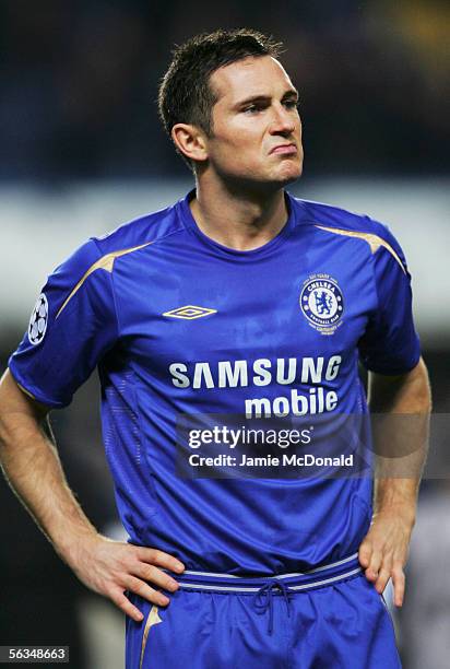 Frank Lampard of Chelsea pulls a face as he prepares for the UEFA Champions League Group G match between Chelsea and Liverpool at Stamford Bridge on...