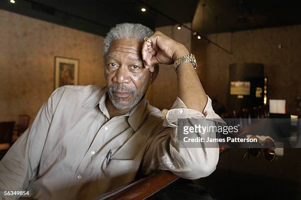 Actor Morgan Freeman sits at the bar in his upscale restaurant Madidi on September 23, 2005 in Clarksdale, Mississippi.