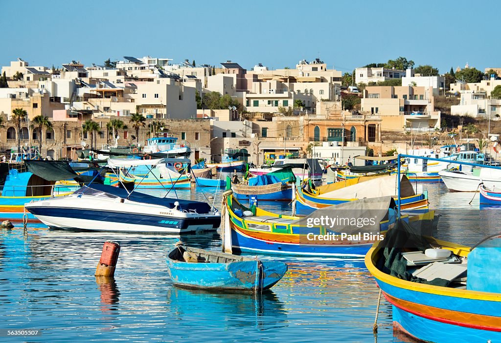 Traditional Maltese fishing boats, Marsaxlokk town