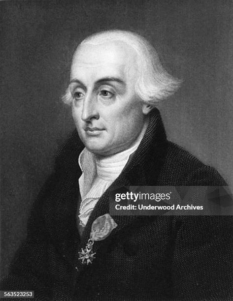 An engraving of noted astronomer and mathematician Joseph-Louis Lagrange, Paris, France, circa 1800.