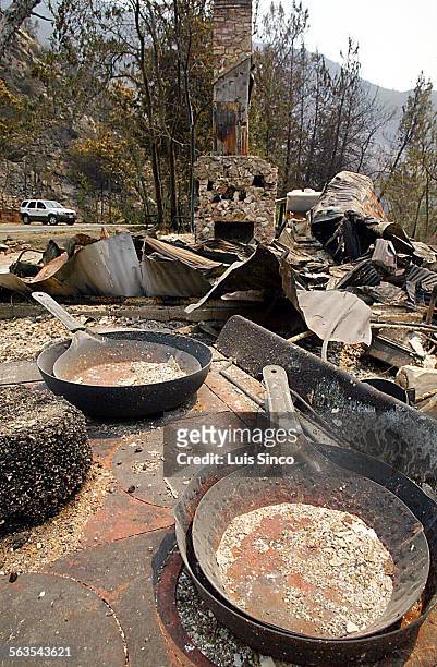 Pans on a stovetop hint at a hurried exit from the Road's End Lodge, which was completely destroyed by the McNally fire as it raged through more than...