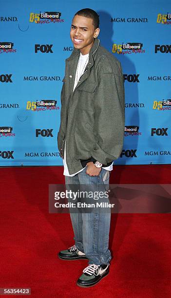 Singer Chris Brown arrives at the 2005 Billboard Music Awards held at the MGM Grand Garden Arena on December 6, 2005 in Las Vegas, Nevada.