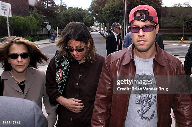 Members of actor Robert Blake's family, left to right, daughter Delinah, niece Noreen Austin and son Noah Blake, walk to Van Nuys Superior Court for...