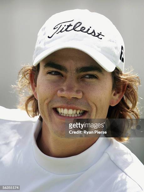 Camilo Villegas of Columbia looks on during a practice round prior to the Mastercard Australian Masters played at Huntingdale on December 7, 2005 in...