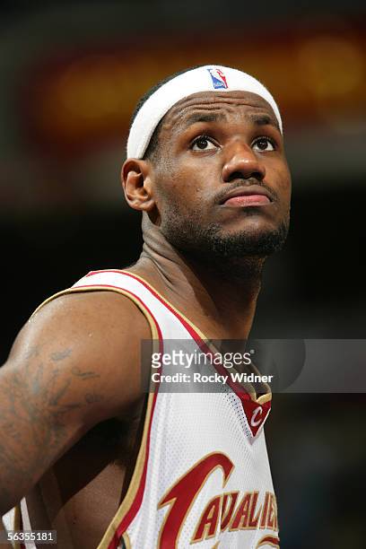 LeBron James of the Cleveland Cavaliers is seen during the game against the Sacramento Kings on December 6, 2005 at the ARCO Arena in Sacramento,...