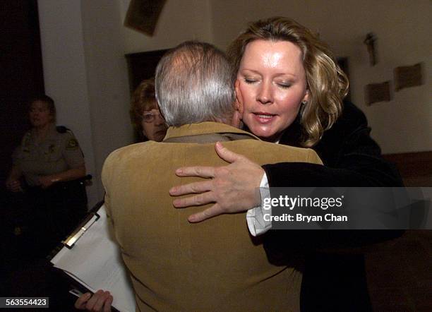 Susan Markowitz, right, hugs her father in law Sam Markowitz after the sentencing for Ryan Hoyt in Santa Barbara County Superior Court Friday. He was...