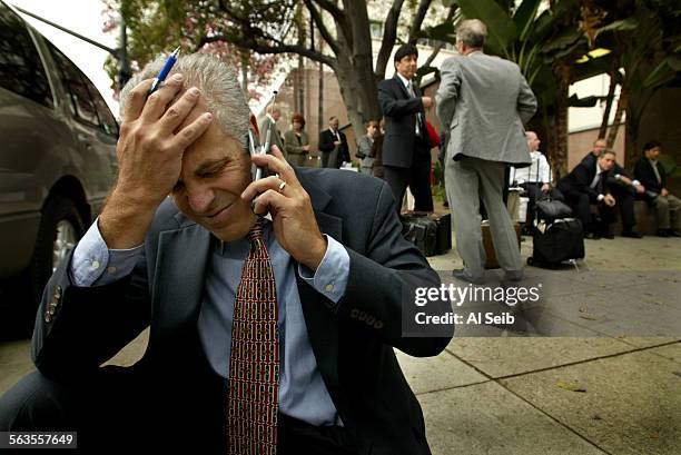 Closed courthouse. Attorney Jack Briscoe of Los Angeles shows his frustration as he was in the middle of a trial and not continuing in the courtroom...