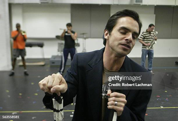 David Noroa as Frankie Valli sings at rehearsal at UCSD for the La Jolla Playhouse production of Jersey Boys.