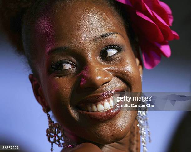 Contestant of the 55th Miss World 2005, Terri-Karelle Griffith of Jamaica attends a dinner party after the Beachwear Final at the Sheraton Sanya...