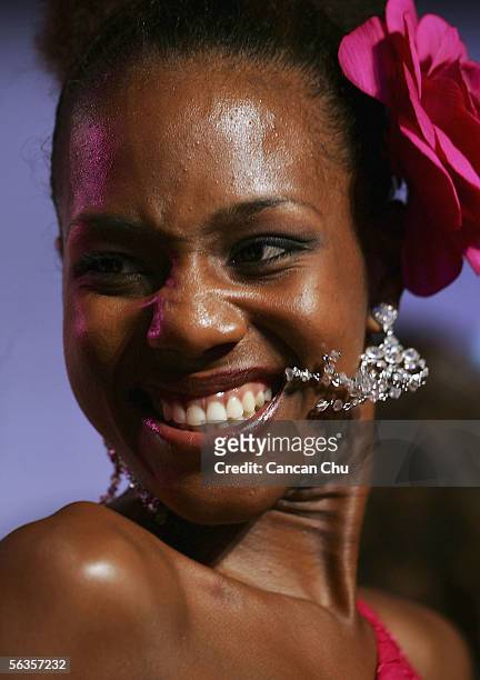 Contestant of the 55th Miss World 2005, Terri-Karelle Griffith of Jamaica attends a dinner party after the Beachwear Final at the Sheraton Sanya...
