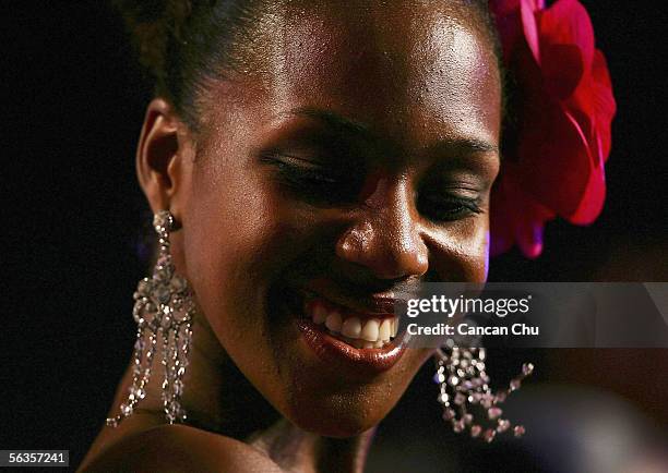 Contestant of the 55th Miss World 2005, Terri-Karelle Griffith of Jamaica attends a dinner party after the Beachwear Final at the Sheraton Sanya...