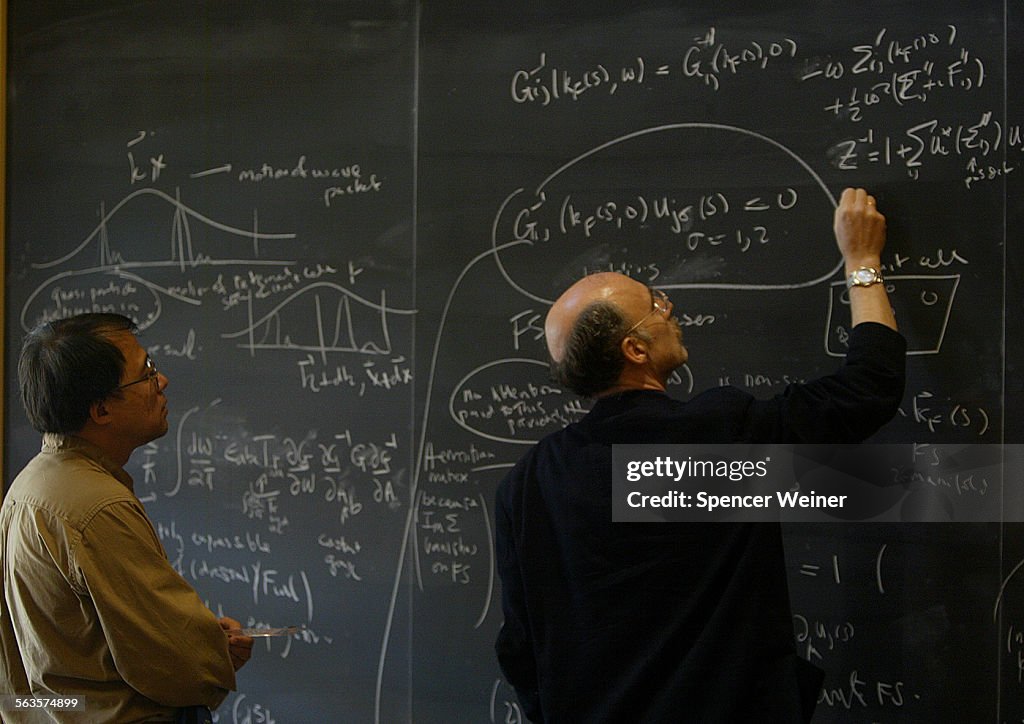 Santa Barbara, Calif.  MIT Physicist, XiaoGang Wen (cq), left and Princeton Physicist Duncan Halda