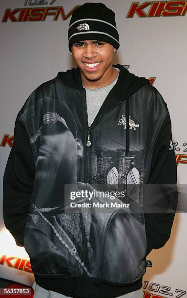 Musician Chris Brown attends the "102.7 KIIS-FM?s Jingle Ball 2005" at the Shrine Auditorium December 6, 2005 in Los Angeles, California.