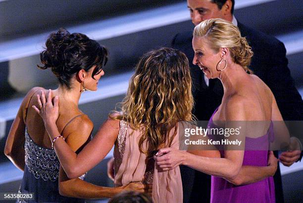 The cast of the show "Friends" Courtney Cox Arquette, Jennifer Aniston Matt LeBalnc and Lisa Cudrow, won for Best Comedy series at the 54th Annual...