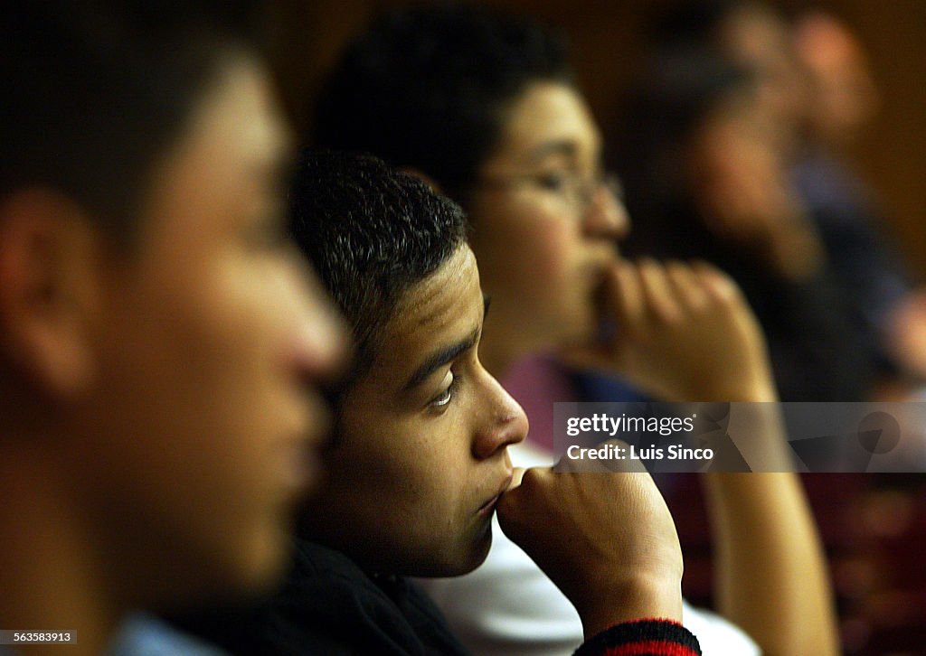 Students listen to proceedings in teen court at Woodrow Wilson High School in Los Angeles. The schoo
