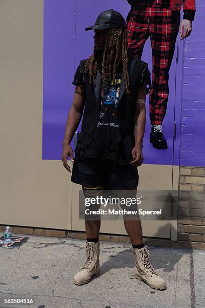 Bryon Javar is seen attending the Nick Graham, Kenneth Ning & John Elliott presentations during New York Fashion Week Men’s Collection F/W 2017 on...