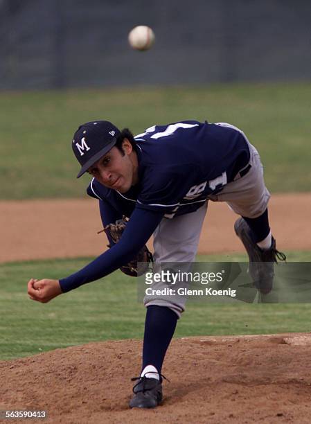Pacifica High's pitcher Andrew Estrada , pitching during a game against Bolsa Grande at Bolsa Grande High in Westminster. Pacifica is 210.