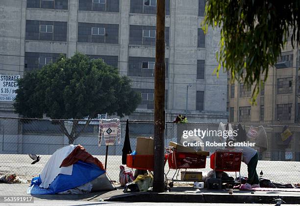 Scene from the corner of Alameda and Industrial near where a block long homeless encampment exists, Tuesday, September 17, 2002.