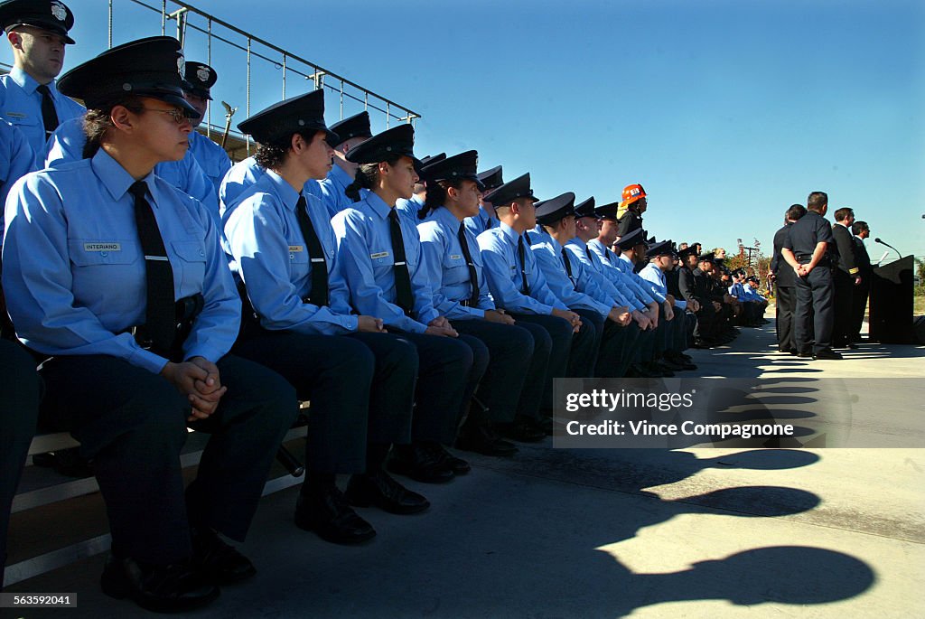 Los Angeles mayor James Hahn joins other city politicians, representatives from LA Police and Fire D