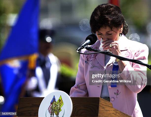 State Appellate Court Judge Eileen C. Moore and former US Army nurse, who served in Vietnam, became emotional during her speech at the dedication of...