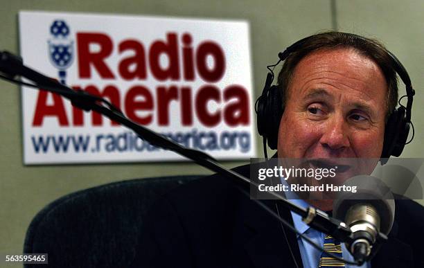 Conservative talk radio host Michael Reagan, the son of Ronald Reagan, and the brother of Ron Reagan, during his radio show, Tuesday afternoon in...