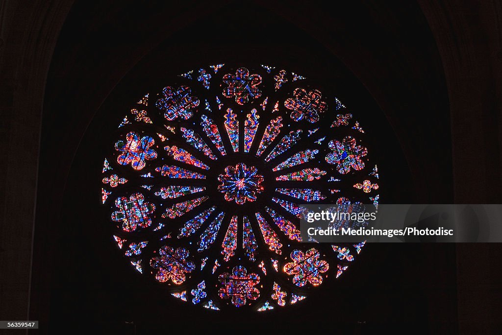 Close-up of a stained glass window, National Cathedral, Washington DC, USA