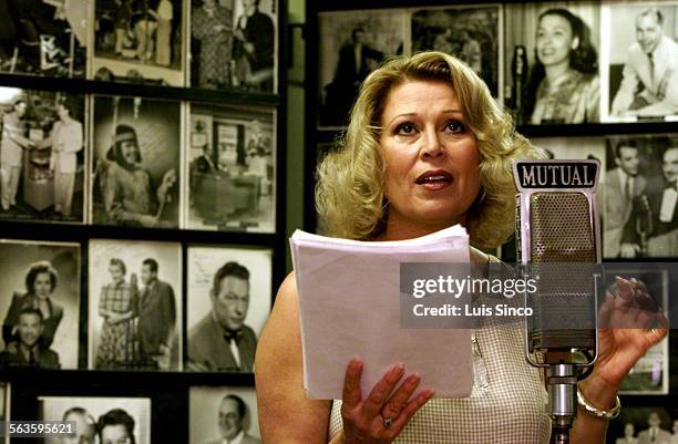 Leslie Easterbrook rehearses California Artists Radio Theatre's musical production of "Twinkle! Twinkle!" at Pioneer Broadcasters Club Room in...