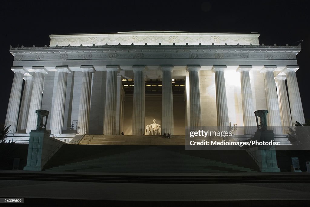 Building lit up at night, Lincoln Memorial, Washington DC, USA