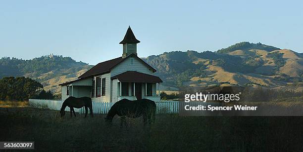 An old schoolhouse in historic old San Simeon Village frames some of the 83,000acre Hearst Ranch, the vast property that has been in the Hearst...
