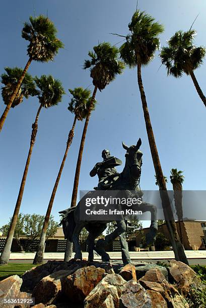 Palm Springs. April 29, 2004  Palm Springs legend Frank Bogert riding a horse adorns the front of city hall. Critics of a gaming tribe's plan to...