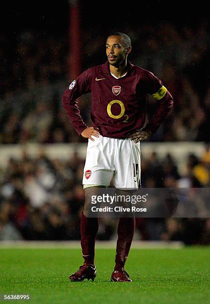 Thierry Henry of Arsenal looks on during the UEFA Champions League Group B match between Arsenal and Ajax at Highbury on December 7, 2005 in London,...