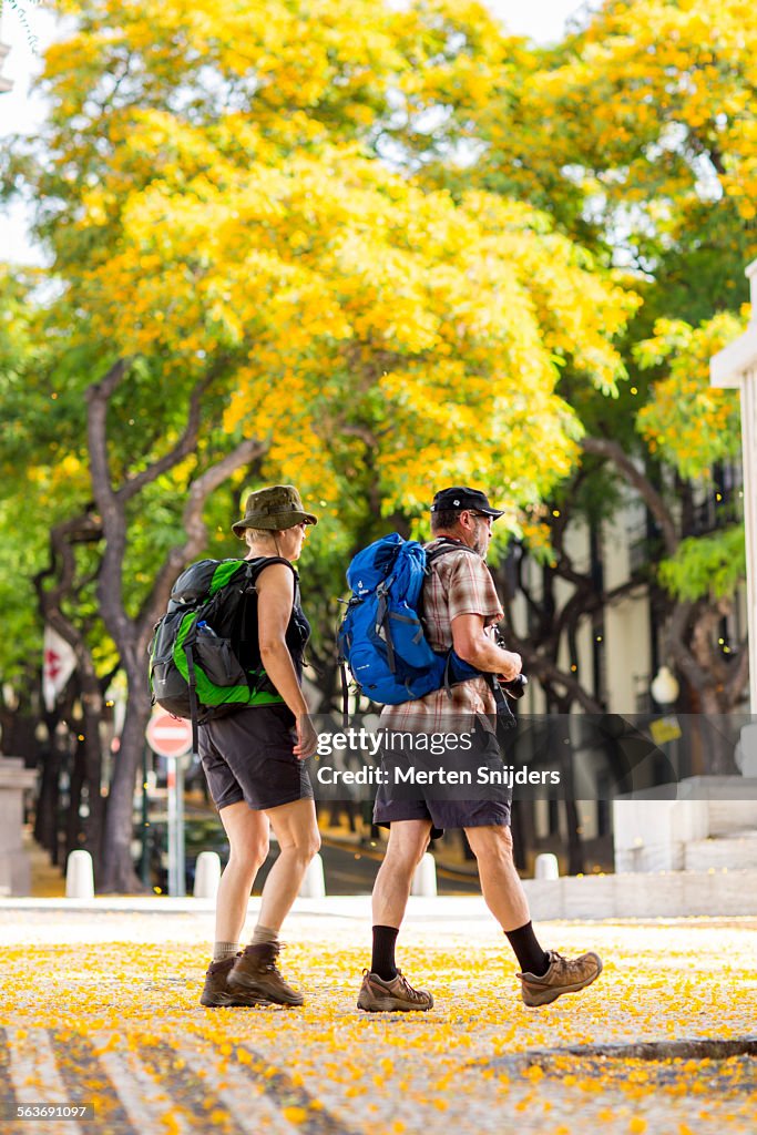 People in tourist apparel Avenida Zarco