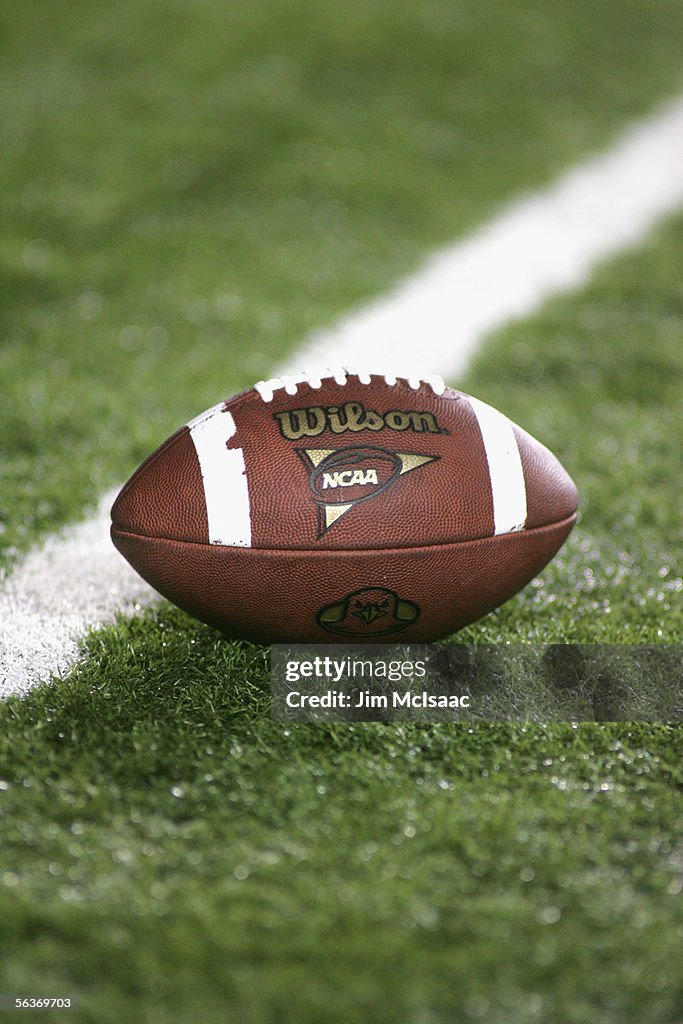 A football is shown during the Boston College Eagles game against the