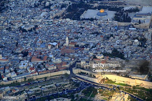 air view of the jerusalem old city - jerusalem sunrise stock pictures, royalty-free photos & images