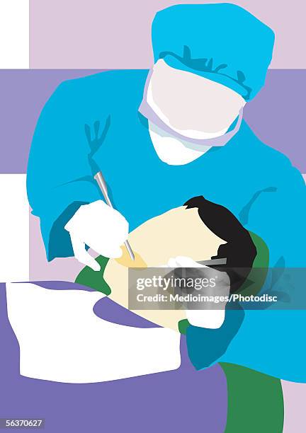 dentist working on patient - head back stock illustrations