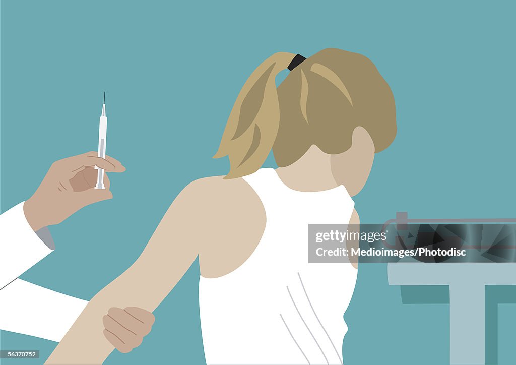 Rear View Of A Girl Getting An Injection High-Res Vector Graphic ...